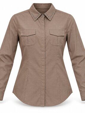 Serena Williams Brown Studded Collar Button-Up Shirt S